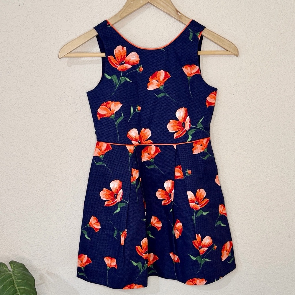 Janie and Jack Navy Blue Floral Poppy Dress Lined Sleeveless Girls Size 7 Easter